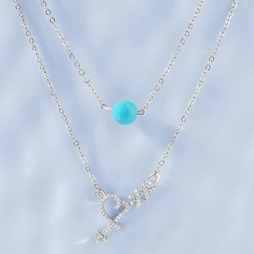 Trendy Layered Arrow Design Rose Silver Gold CZ Brass Necklace Bulk