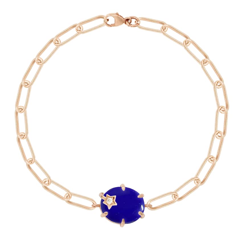 Round Blue with Star Rose Silver Yellow Gold CZ Brass Bracelet Bulk