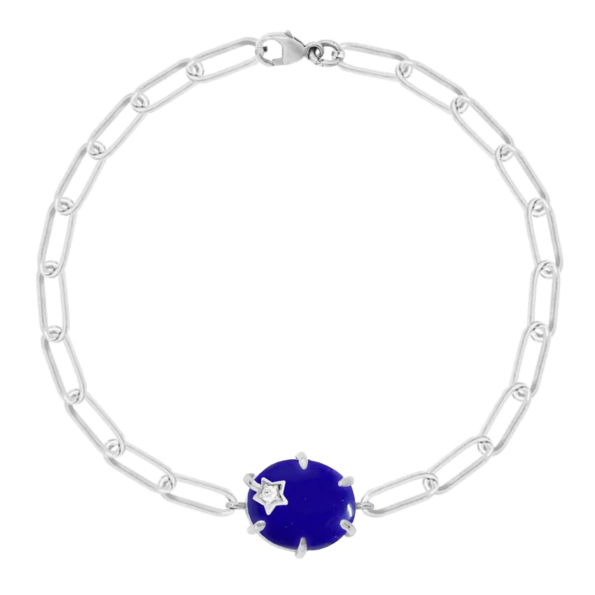 Round Blue with Star Rose Silver Yellow Gold CZ Brass Bracelet Bulk