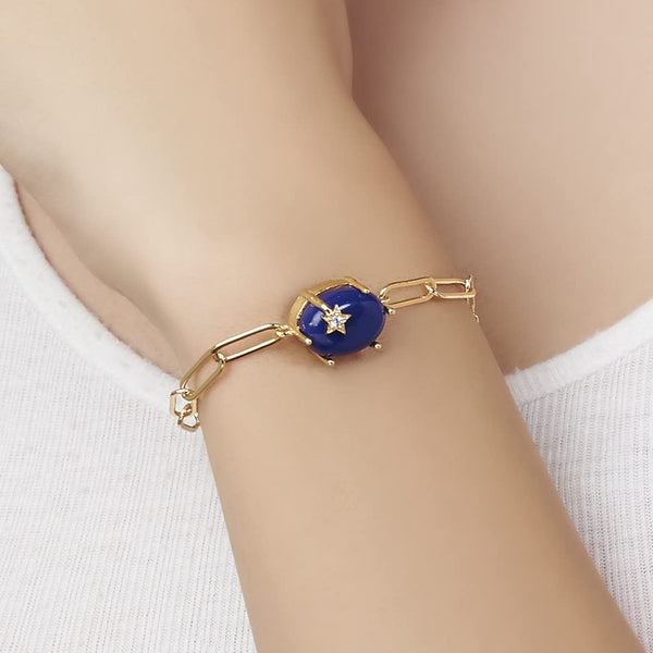 Round Blue with Star Rose Silver Yellow Gold CZ Brass Bracelet Bulk Main image