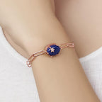 Round Blue with Star Rose Silver Yellow Gold CZ Brass Bracelet Bulk