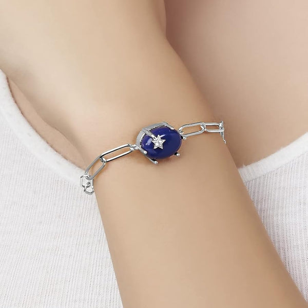 Round Blue with Star Rose Silver Yellow Gold CZ Brass Bracelet Bulk Secondary image