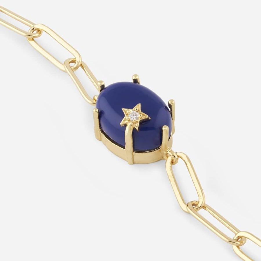 Round Blue with Star Rose Silver Yellow Gold CZ Brass Bracelet Bulk