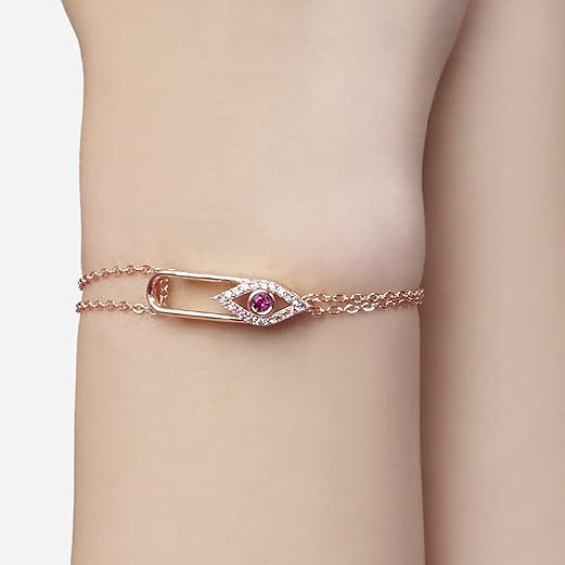 Pink Evil Eye Rose Silver Gold CZ Anti Tarnish Brass Bracelet Wholesale Main image
