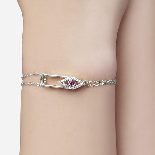 Pink Evil Eye Rose Silver Gold CZ Anti Tarnish Brass Bracelet Wholesale