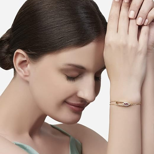 Pink Evil Eye Rose Silver Gold CZ Anti Tarnish Brass Bracelet Wholesale Secondary image