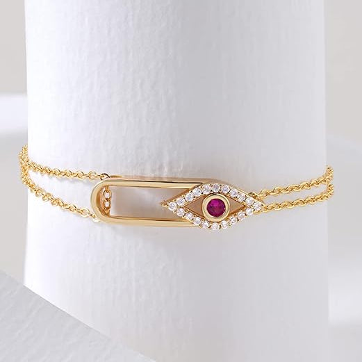 Pink Evil Eye Rose Silver Gold CZ Anti Tarnish Brass Bracelet Wholesale