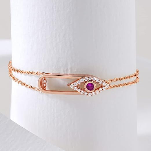 Pink Evil Eye Rose Silver Gold CZ Anti Tarnish Brass Bracelet Wholesale