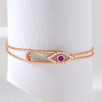 Pink Evil Eye Rose Silver Gold CZ Anti Tarnish Brass Bracelet Wholesale