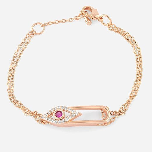 Pink Evil Eye Rose Silver Gold CZ Anti Tarnish Brass Bracelet Wholesale