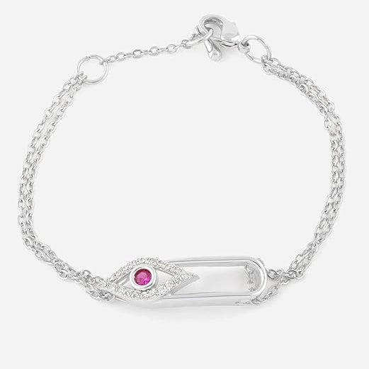 Pink Evil Eye Rose Silver Gold CZ Anti Tarnish Brass Bracelet Wholesale
