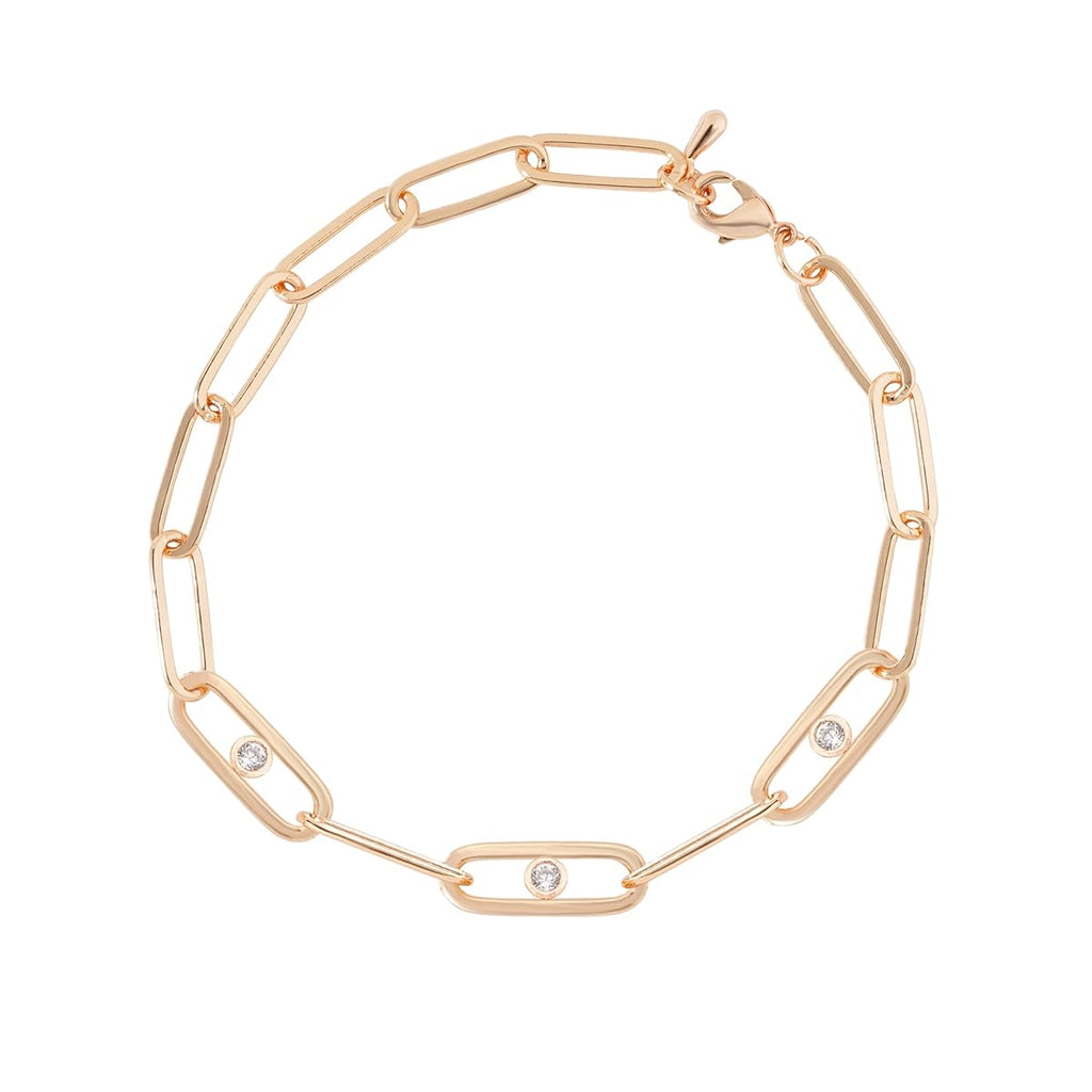 Minimal Design Oval Link Chain Rose Silver Gold CZ Brass Bracelet Bulk
