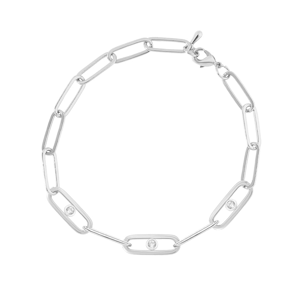 Minimal Design Oval Link Chain Rose Silver Gold CZ Brass Bracelet Bulk
