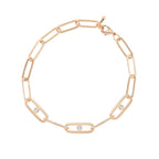 Minimal Design Oval Link Chain Rose Silver Gold CZ Brass Bracelet Bulk