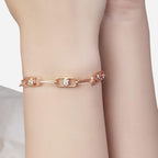 Minimal Design Oval Link Chain Rose Silver Gold CZ Brass Bracelet Bulk
