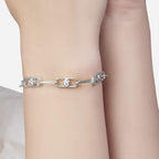 Minimal Design Oval Link Chain Rose Silver Gold CZ Brass Bracelet Bulk