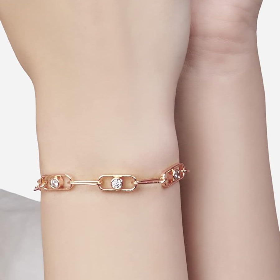Minimal Design Oval Link Chain Rose Silver Gold CZ Brass Bracelet Bulk