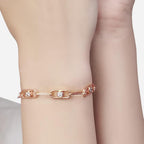 Minimal Design Oval Link Chain Rose Silver Gold CZ Brass Bracelet Bulk