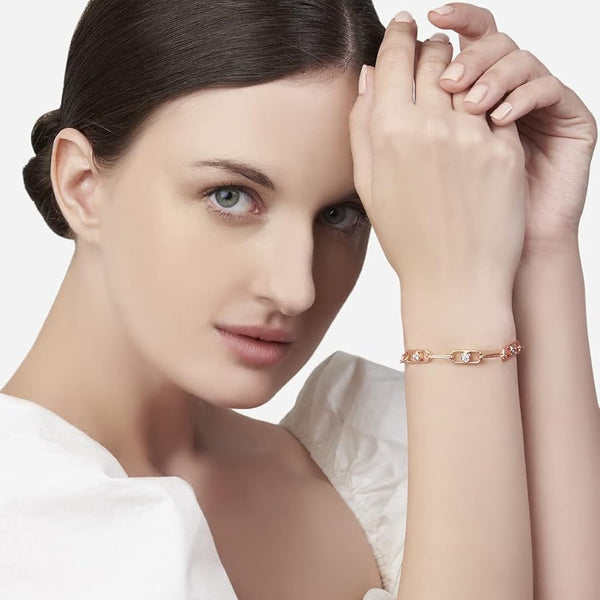 Minimal Design Oval Link Chain Rose Silver Gold CZ Brass Bracelet Bulk Main image