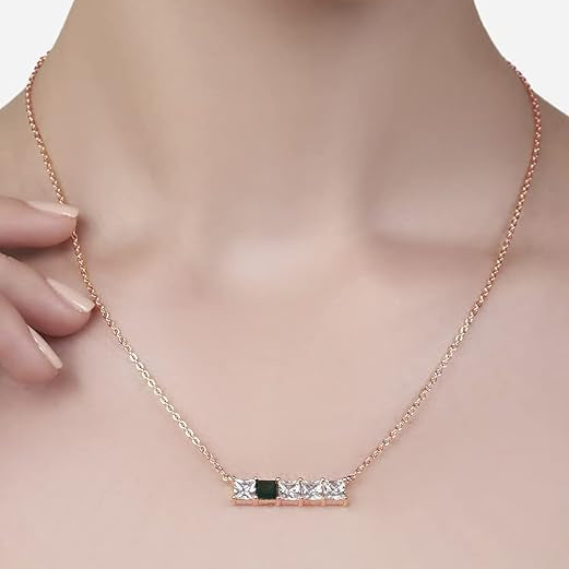 Princess Cut Square Rose Silver Gold CZ Anti Tarnish Brass Necklace Bulk Main image
