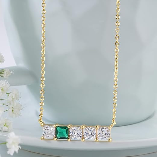 Princess Cut Square Rose Silver Gold CZ Anti Tarnish Brass Necklace Bulk