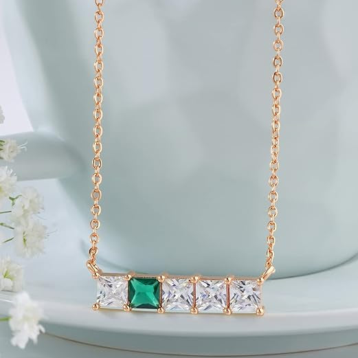 Princess Cut Square Rose Silver Gold CZ Anti Tarnish Brass Necklace Bulk
