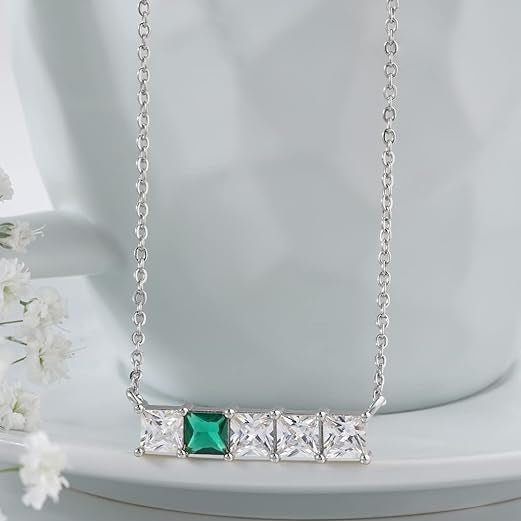 Princess Cut Square Rose Silver Gold CZ Anti Tarnish Brass Necklace Bulk