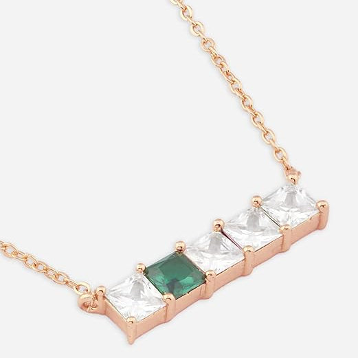 Princess Cut Square Rose Silver Gold CZ Anti Tarnish Brass Necklace Bulk