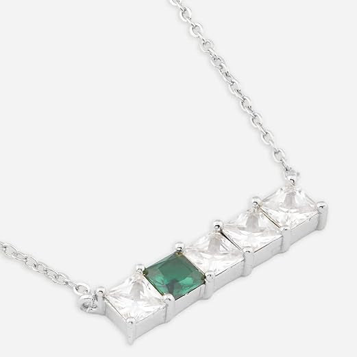 Princess Cut Square Rose Silver Gold CZ Anti Tarnish Brass Necklace Bulk
