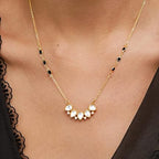 Teardrop Cluster Black Beads Rose Silver Gold CZ Brass Necklace Bulk