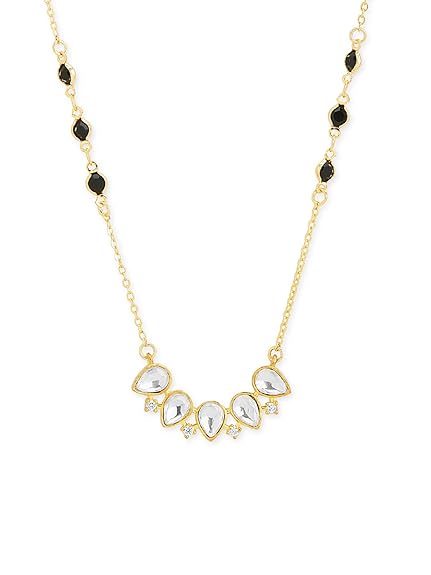 Teardrop Cluster Black Beads Rose Silver Gold CZ Brass Necklace Bulk