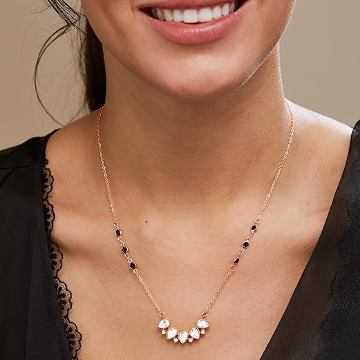 Teardrop Cluster Black Beads Rose Silver Gold CZ Brass Necklace Bulk Main image