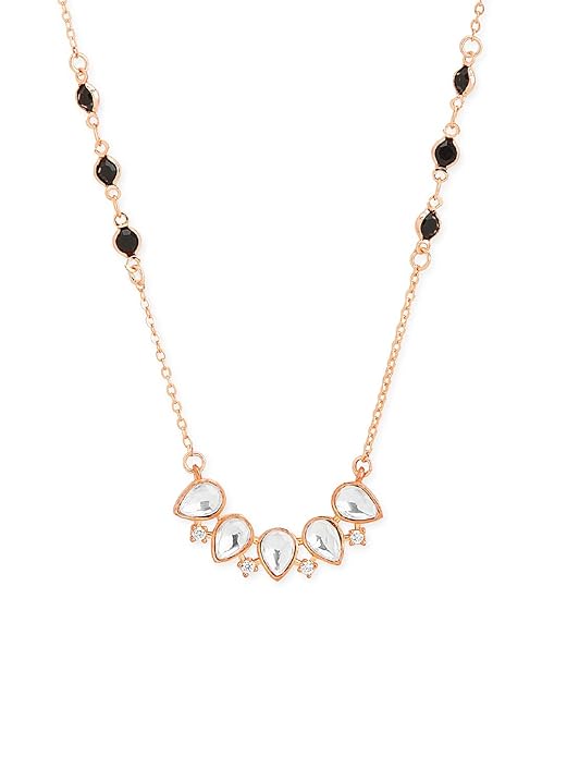 Teardrop Cluster Black Beads Rose Silver Gold CZ Brass Necklace Bulk