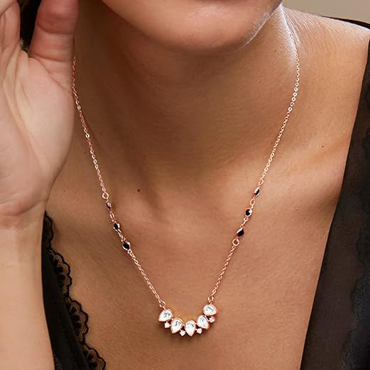 Teardrop Cluster Black Beads Rose Silver Gold CZ Brass Necklace Bulk