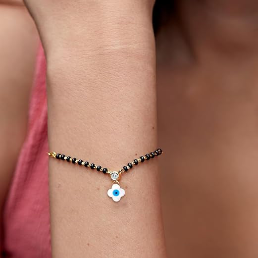 Designer Evil Eye Charm Black Beads Rose Silver Gold Brass Bracelet Bulk