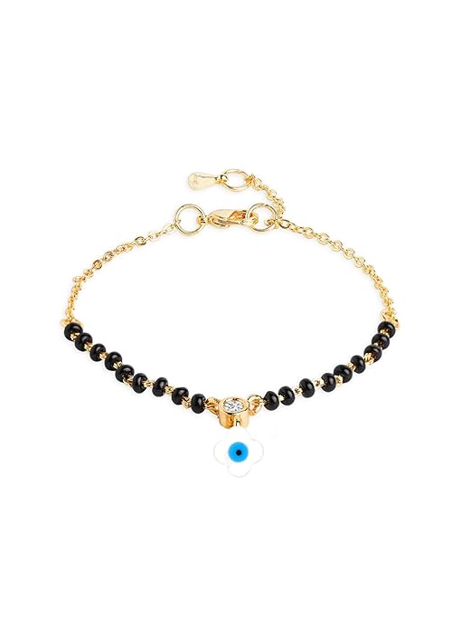 Designer Evil Eye Charm Black Beads Rose Silver Gold Brass Bracelet Bulk