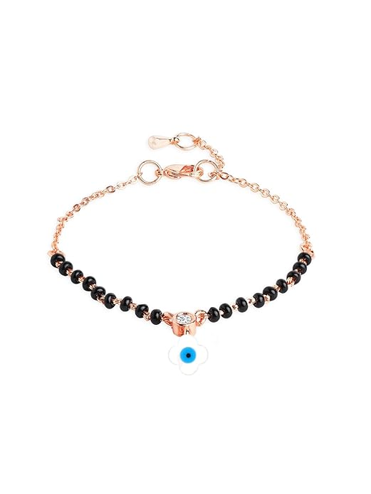 Designer Evil Eye Charm Black Beads Rose Silver Gold Brass Bracelet Bulk