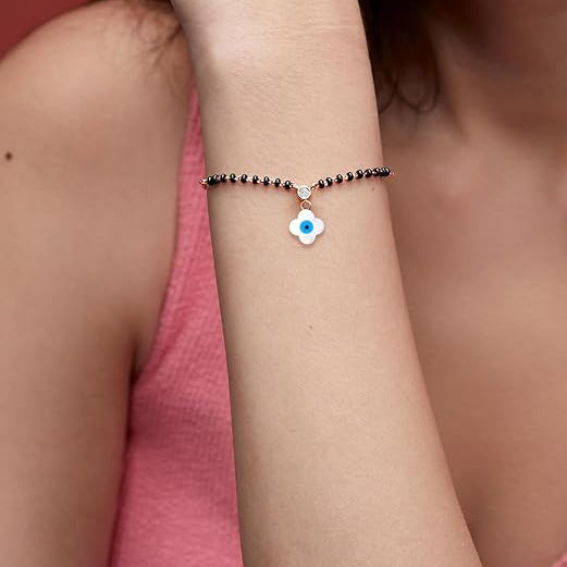 Designer Evil Eye Charm Black Beads Rose Silver Gold Brass Bracelet Bulk Main image