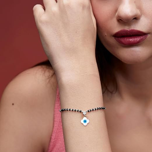 Designer Evil Eye Charm Black Beads Rose Silver Gold Brass Bracelet Bulk Secondary image