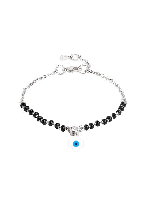 Designer Evil Eye Charm Black Beads Rose Silver Gold Brass Bracelet Bulk