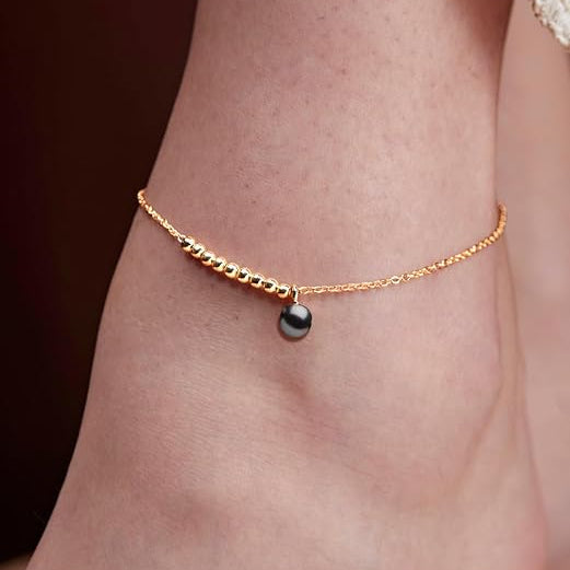 Minimal Black Beads Charm Rose Silver Gold Plated Brass Anklets Bulk