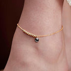 Minimal Black Beads Charm Rose Silver Gold Plated Brass Anklets Bulk