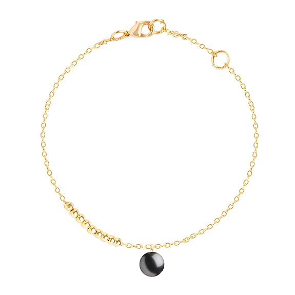 Minimal Black Beads Charm Rose Silver Gold Plated Brass Anklets Bulk