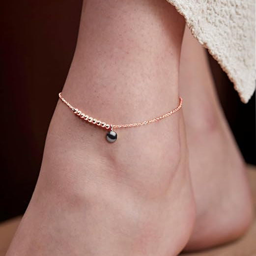 Minimal Black Beads Charm Rose Silver Gold Plated Brass Anklets Bulk