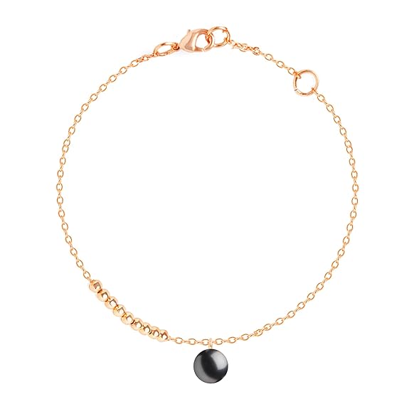 Minimal Black Beads Charm Rose Silver Gold Plated Brass Anklets Bulk