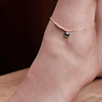 Minimal Black Beads Charm Rose Silver Gold Plated Brass Anklets Bulk