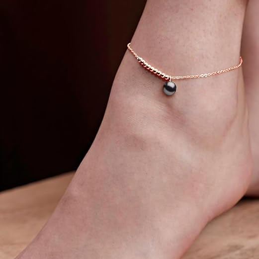 Minimal Black Beads Charm Rose Silver Gold Plated Brass Anklets Bulk