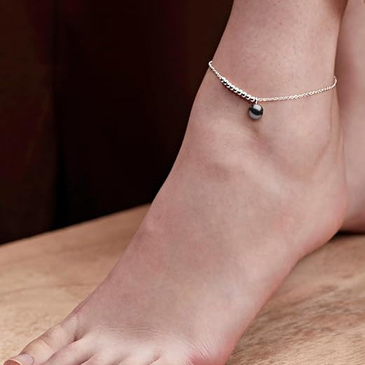 Minimal Black Beads Charm Rose Silver Gold Plated Brass Anklets Bulk Secondary image