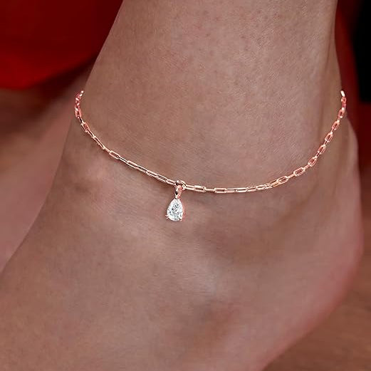 Minimalist Chain Teardrop Rose Silver Gold Plated CZ Brass Anklets Bulk Secondary image