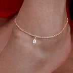 Minimalist Chain Teardrop Rose Silver Gold Plated CZ Brass Anklets Bulk
